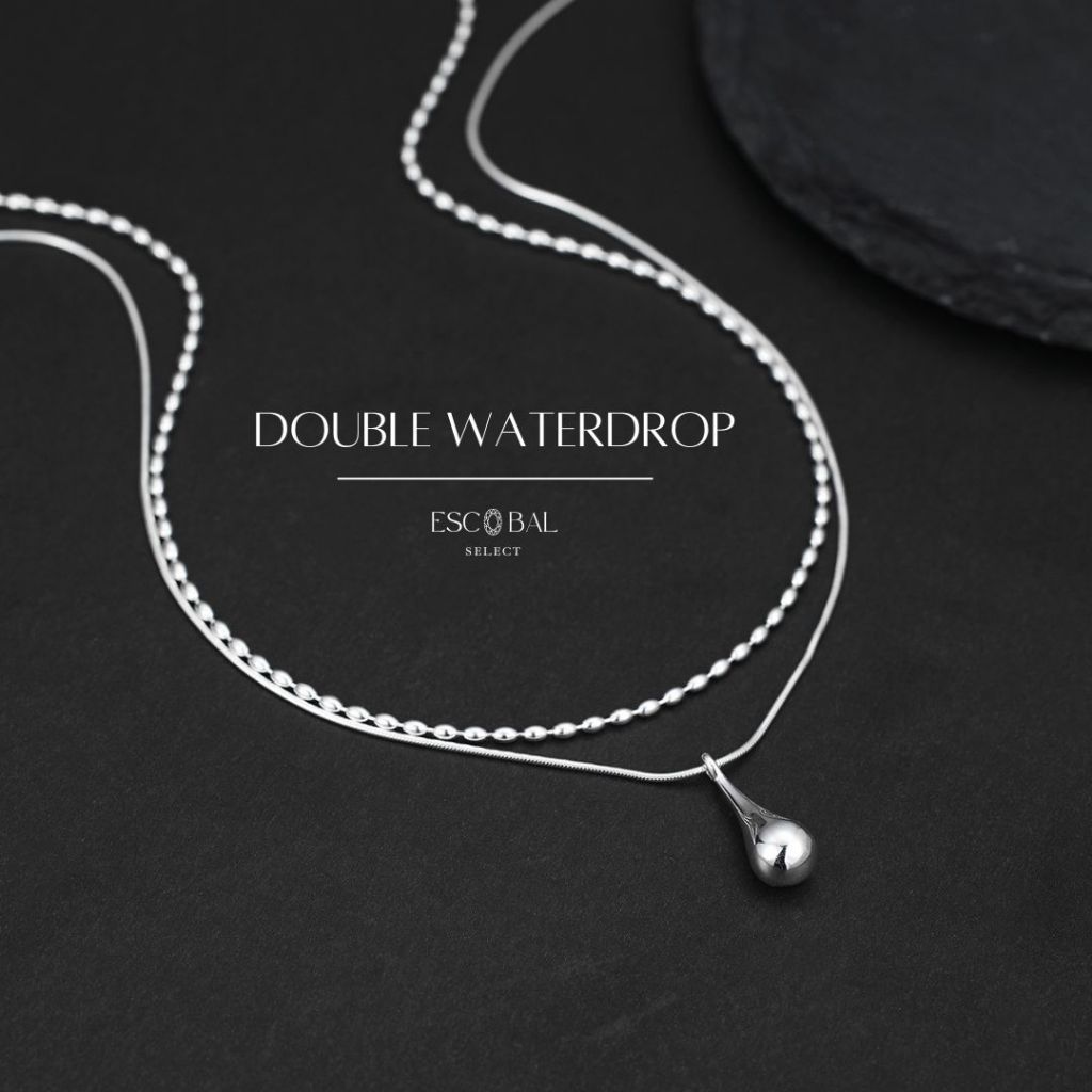 ESCOBAL✨สร้อยเงินแท้ Double Waterdrop สร้อยแฟชั่น  สร้อยคอสองชั้น ขายดี สวยหรูนำโชคลาภ ดีไซน์สุดชิค