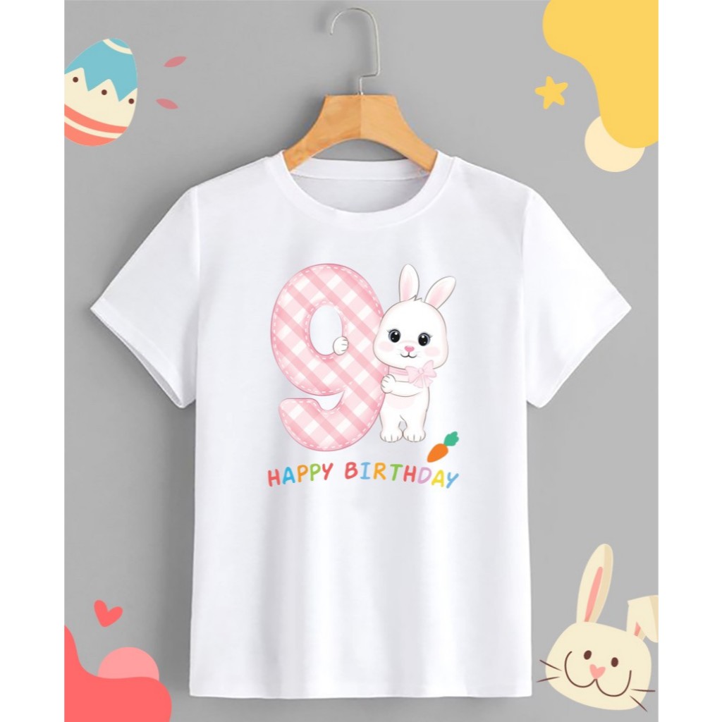 เสื้อยืดวันเกิดตัวเลข 6-10 ลายกระต่าย Happy Birthday Rabbit สีสดใส ผ้าTK สวมใส่สบาย คอกลม - รูปที่ 3