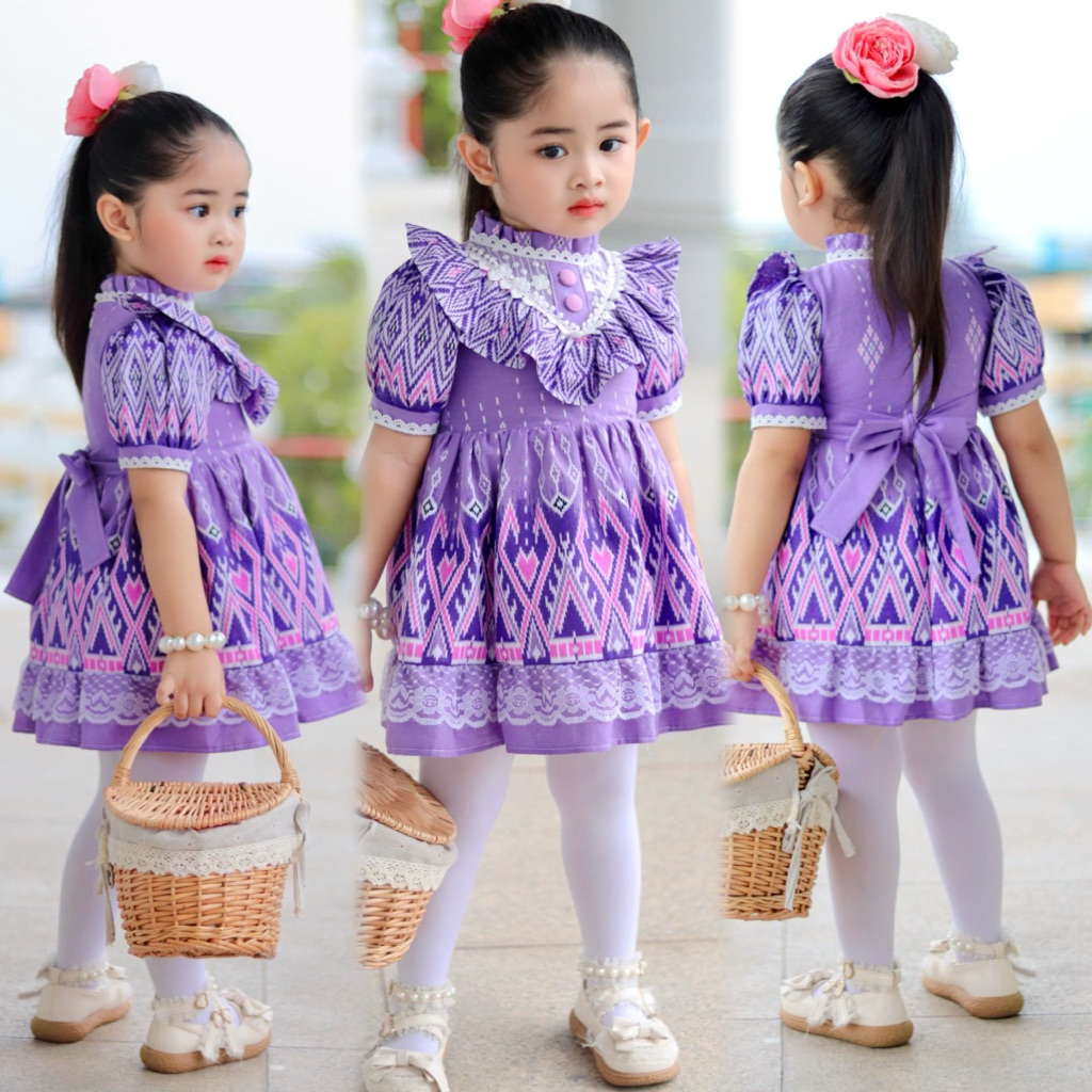 (รหัสKK)เดรสไทยฟู ชุดไทยสำหรับเด็กหญิง ใส่ออกงานไปโรงเรียนน่ารักนะคะ