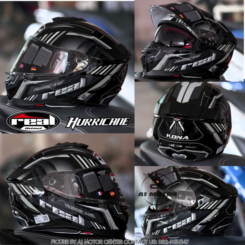 หมวกกันน็อคเต็มใบ Real Hurricane รุ่น Kona ชิวใส แว่น2ชั้น รองรับการติดตั้งบลูทูธ มาตรฐาน มอก. ไซส์ S M L XL XXL