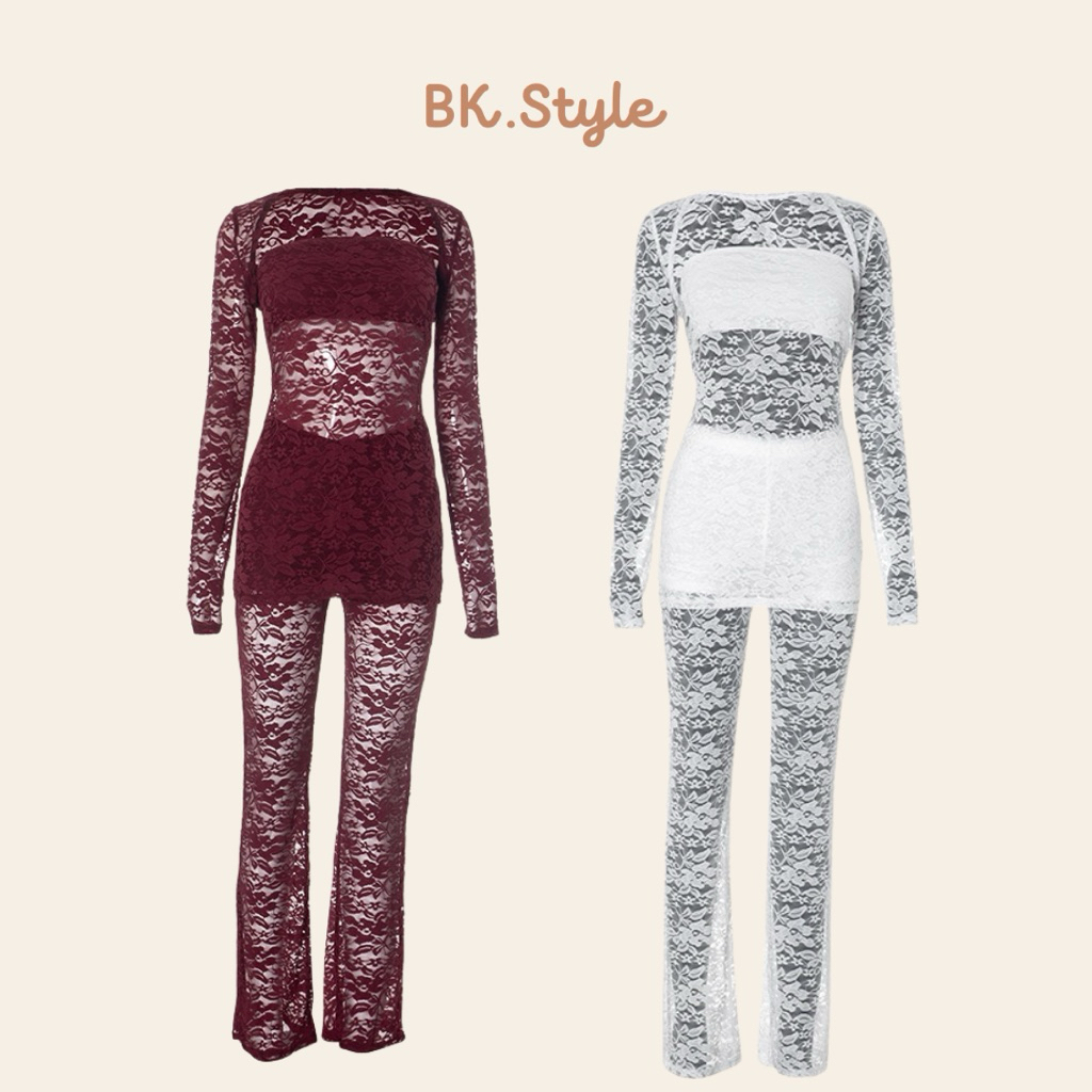 BK STYLE รุ่น Cassie ชุดเซ็ตสายฝอ ชุดลูกไม้กางเกงขายาว