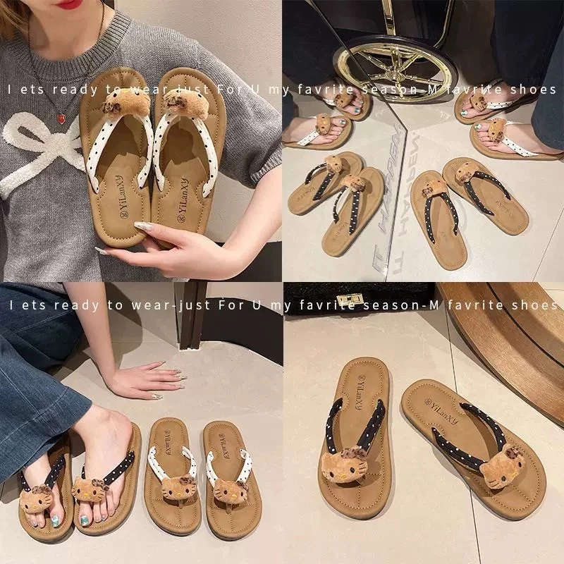TX34 รองเท้าแตะน่ารัก รองเท้าแตะส้นแบนกันลื่นกลางแจ้งรองเท้าแตะพื้นนุ่มแฟชั่น