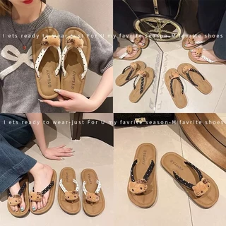 TX34 รองเท้าแตะน่ารัก รองเท้าแตะส้นแบนกันลื่นกลางแจ้งรองเท้าแตะพื้นนุ่มแฟชั่น