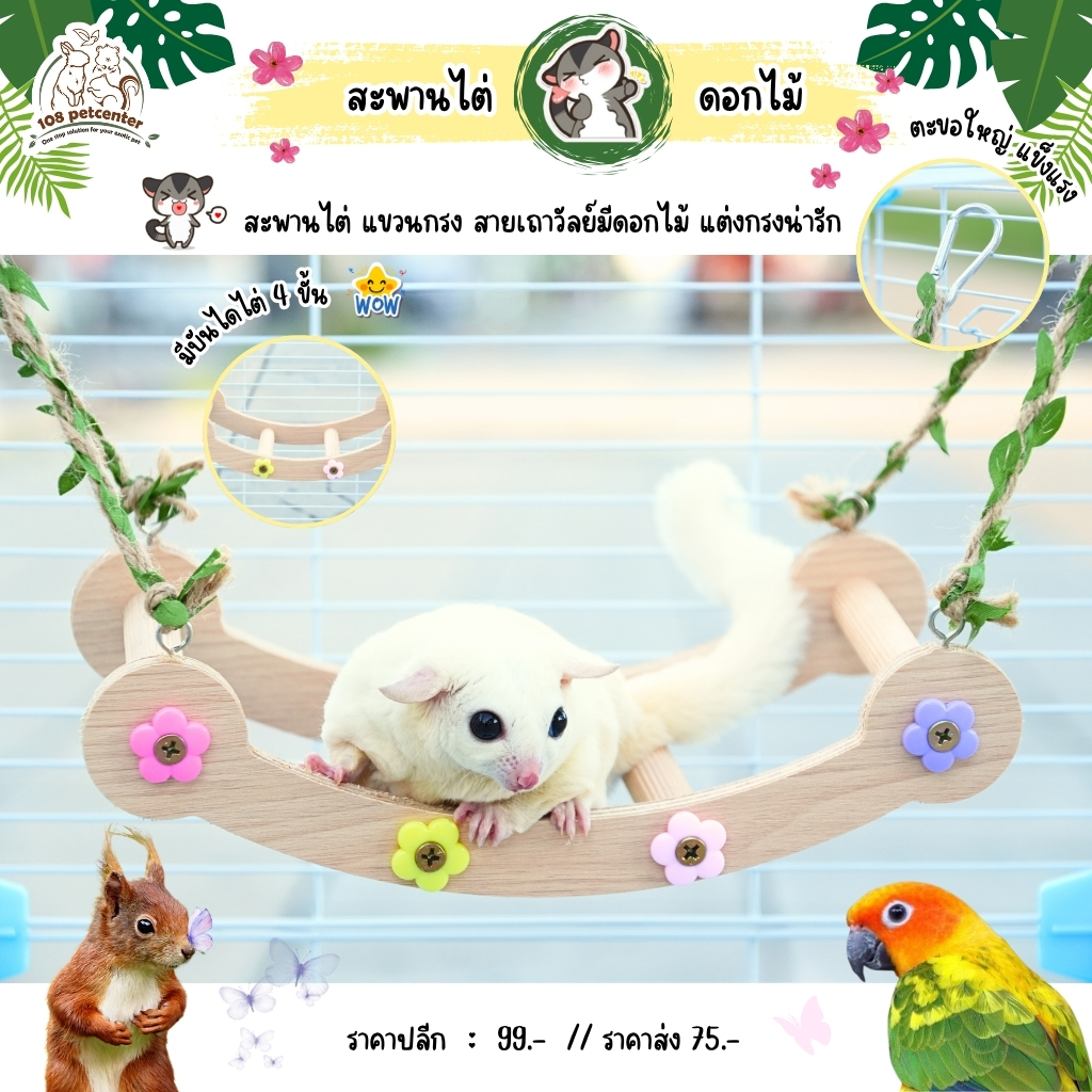 ของเล่นชูก้าร์ไกลเดอร์ กระรอก ดอร์เมาส์ นกแก้ว สะพานดอกไม้ แขวนติดกรง ของเล่นสัตว์เล็ก