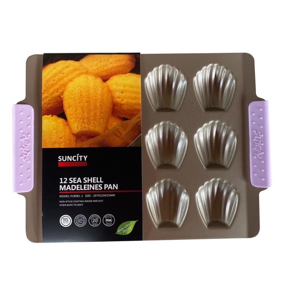 SUNCITY แม่พิมพ์ขนม ถาดอบขนม สีทอง เนื้อหนา เคลือบเทฟล่อน 12 หลุม ( 12 sea shell madeleines pan )