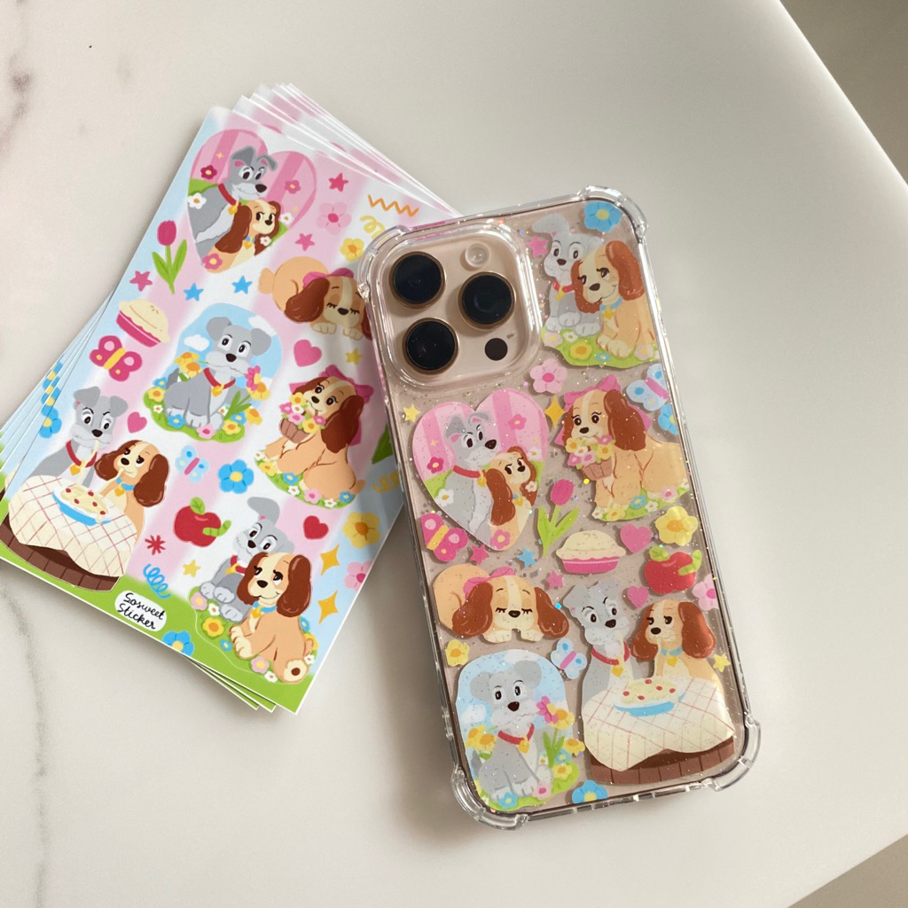 เคสลาย Lady and The Tramp 🍝น้องหมา จุ๊ปกัน 😘น่ารัก เคลือบกลิตเตอร์ (เฉพาะเคส ไม่รวม Griptox )