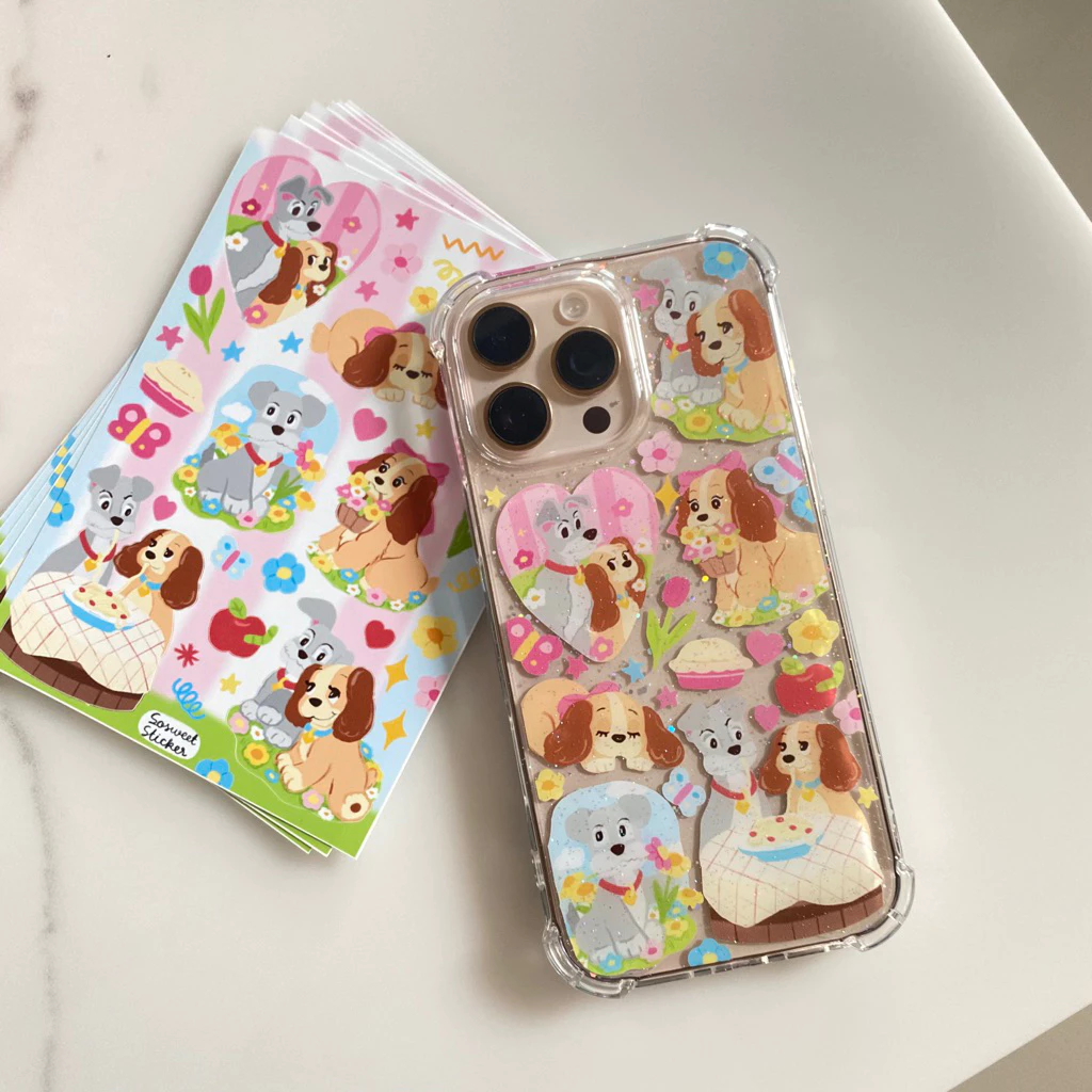 เคสลาย Lady and The Tramp 🍝น้องหมา จุ๊ปกัน 😘น่ารัก เคลือบกลิตเตอร์ (เฉพาะเคส ไม่รวม Griptox )