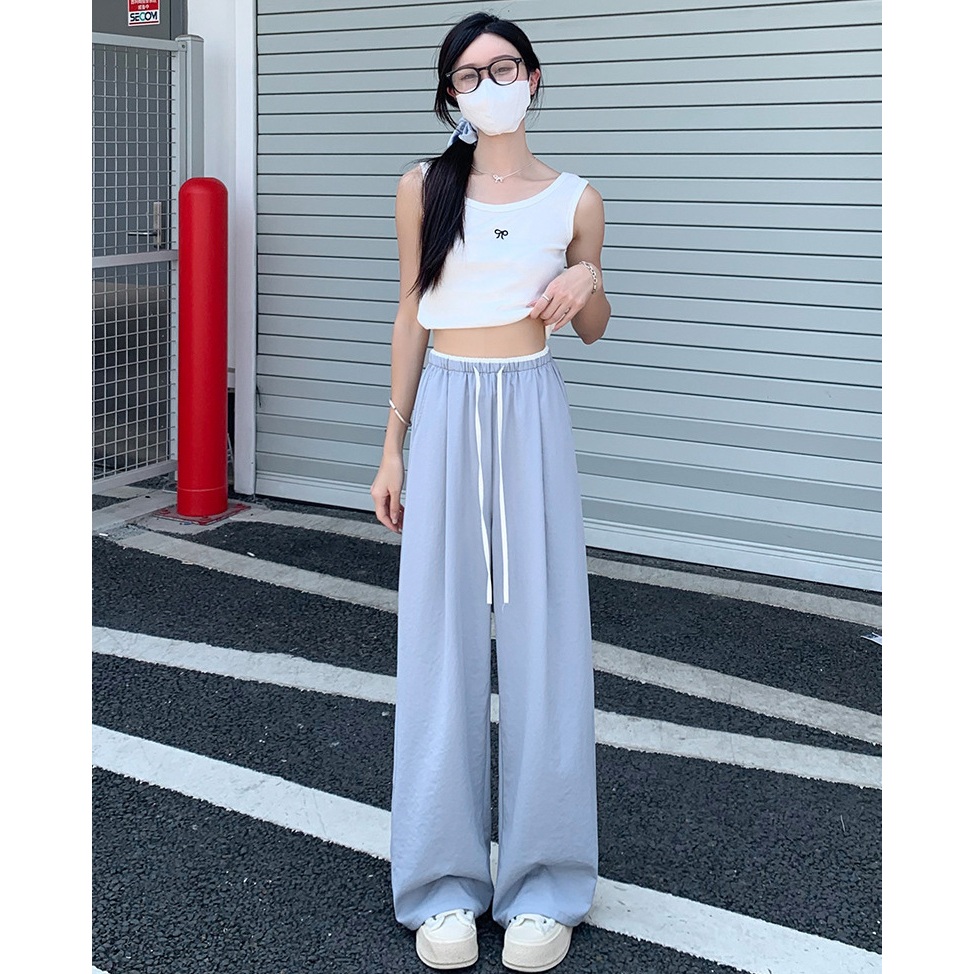 พร้อมส่งจากไทย💥 กางเกงขาม้าผู้หญิง ขาใหญ่ กางเกงลำลอง กางเกงแห้งไว เอวสูง ทรงหลวม โปร่งสบาย สวมใส่สบาย #F048 - รูปที่ 3