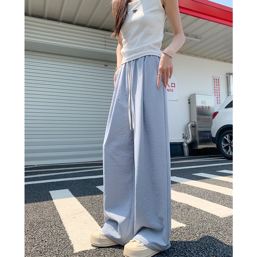 พร้อมส่งจากไทย💥 กางเกงขาม้าผู้หญิง ขาใหญ่ กางเกงลำลอง กางเกงแห้งไว เอวสูง ทรงหลวม โปร่งสบาย สวมใส่สบาย #F048 - รูปที่ 4