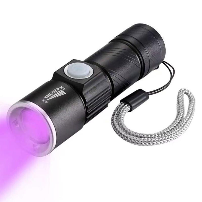 ไฟฉาย UV แบบพกพา395NM เอบีเอสพร้อมสายชาร์จไฟฉายอัลตร้าไวโอเล็ตสำหรับสัตว์เลี้ยงการตรวจพบฟลูออเรสเซนต์