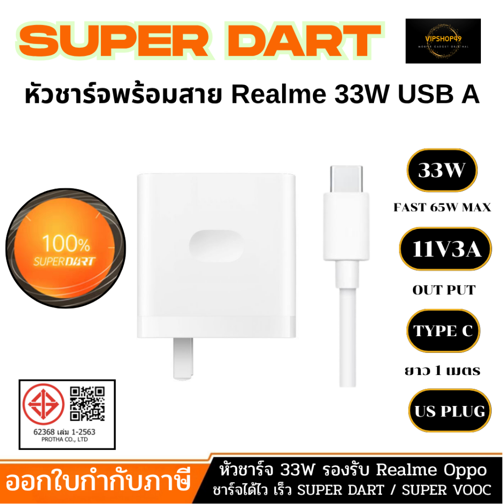 ส่ง 1 วัน Realme 33W SUPER VOOC รองรับ SUPERVOOC มือถือ Realme OPPO ชาร์จไว A765G | A95 | Reno 8z 7Z