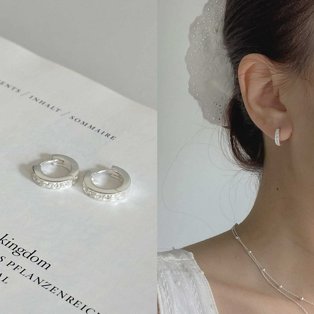 Winterwinter Jewelry Silver925 : ✨new in 7.7✨ เครื่องประดับเงินแท้925 ต่างหูห่วง ทรงกลม เพชร cz ใส่ติดหูได้ ( 12mm )