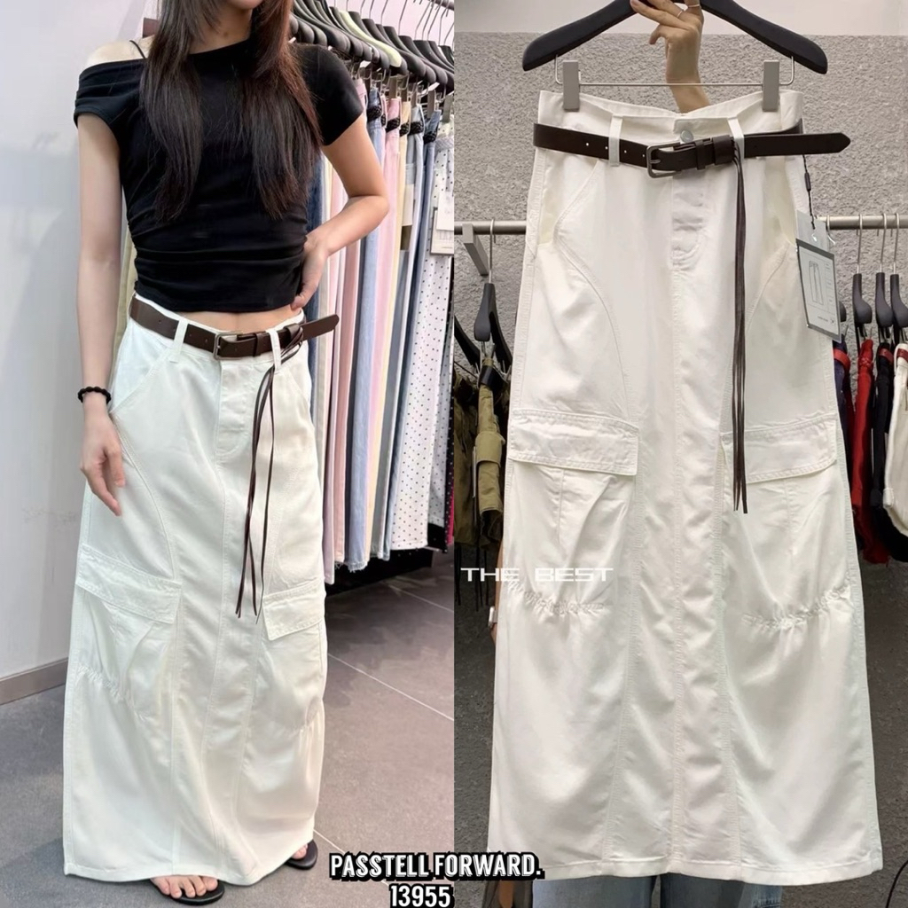Korea darim cargo skirt กระโปรงยาวคาร์โก้งานป้าย Darimมาพร้อมเข็มขัดตามแบบ ดีเทลผ่าหลัง แนะนำเลยค้าา