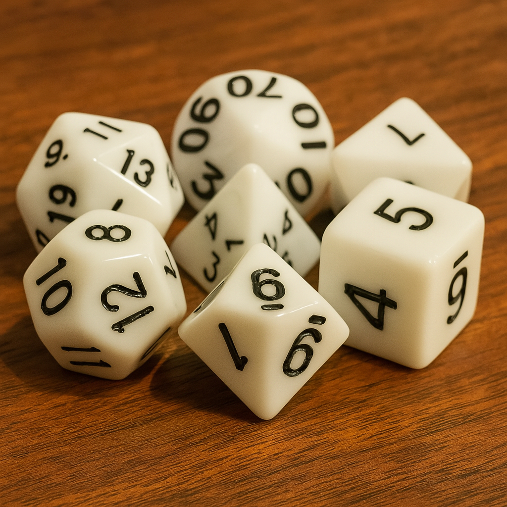 White ฺDice Set of 7 | ลูกเต๋า Dice For DnD D&D MTG RPG TRPG เกมกระดาน บอร์ดเกม Game ไพ่ทาโรต์ Magic เมจิก