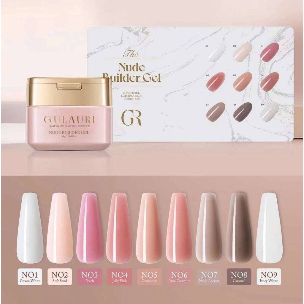 GULAURI เจลต่อเล็บ สีสุขภาพดี Nude Extension Builder Gel ไม่ร้อนหน้าเล็บ กระปุกชมพู GR