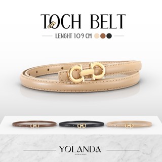 Yolanda เข็มขัดหนัง PU ดีไซน์ผู้หญิงสายแฟ หัวทอง เส้นเล็ก แม…