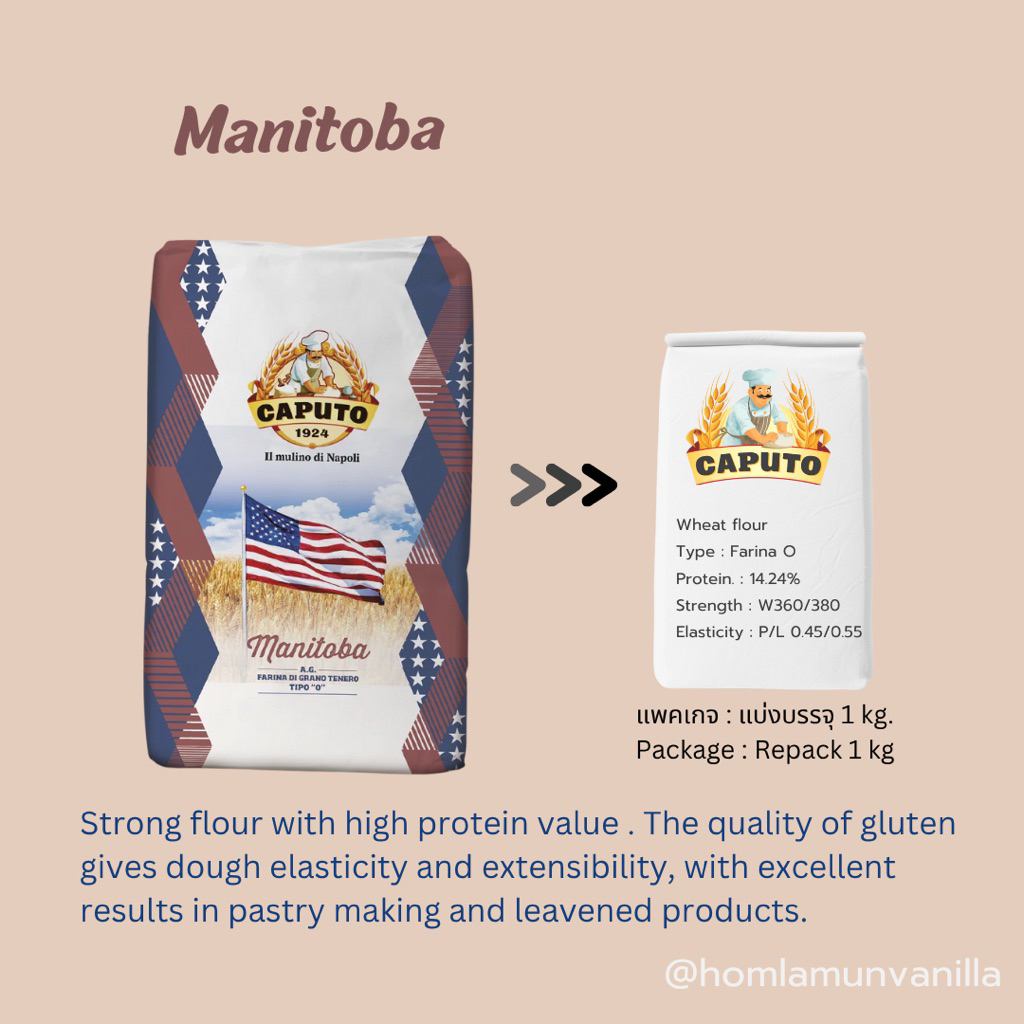 แป้ง Caputo Manitoba เหมาะสำหรับ Panettone แบ่งบรรจุ (Repacked) 1 kg และถุงสำเร็จ  5 Kg