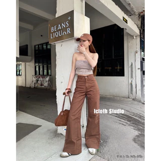 Brick Brown Jeans🤎 กางเกงยีนส์ผู้หญิง ทรงกระบอกปลายขาม้า ยีนส์ผ้าสี ผ้าไม่ยืด เอวสูง ทรงสวย