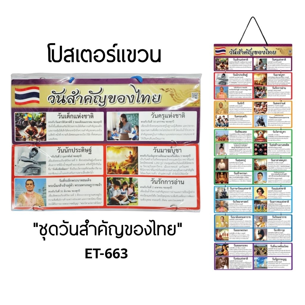 OST สื่อการสอน โปสเตอร์แขวน "ชุดวันสำคัญของไทย" ET-663 สื่อการเรียนการสอน พลาสติก PP คุณภาพดี หนา 300 ไมครอน (0.3 มม.)