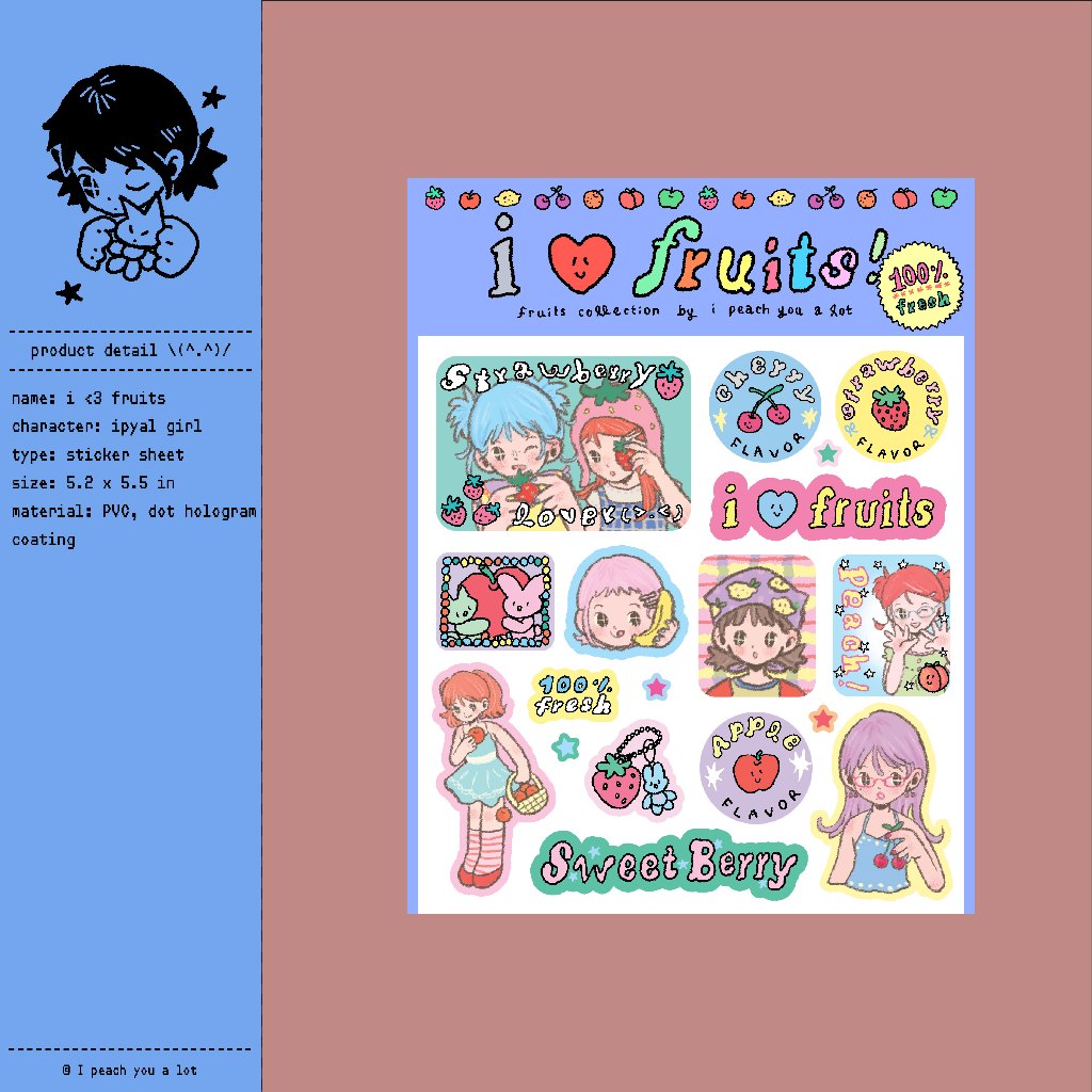 I love fruits / sticker sheet / size 5.2*5.5 in