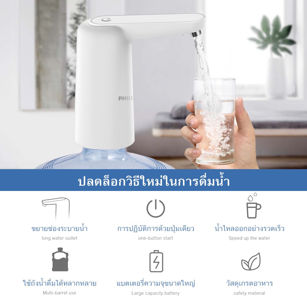 JM-M02--PHlLlPS-PO1ปั๊มน้ำถังไฟฟ้า อัตโนมัติ สายUSB ถอดล้างง่าย ไซส์กระทัดรัด สำหรับถังน้ำ 4-20 ลิตร ใช้ในบ้าน-ที่ทำงาน