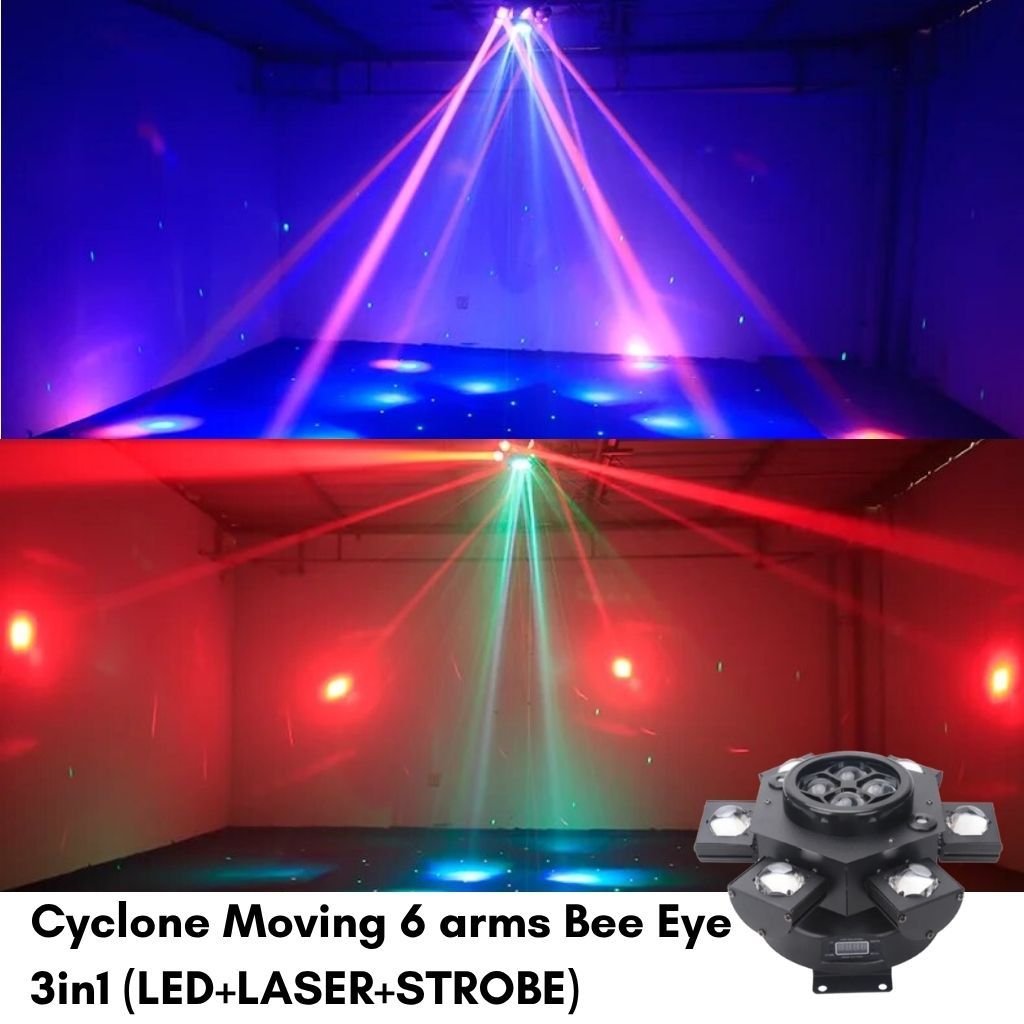 [พร้อมส่ง] ไฟไซโคลน 6 แขน Cyclone Moving 6 arms Bee Eye 3in1 (LED+LASER+STROBE) - รูปที่ 2
