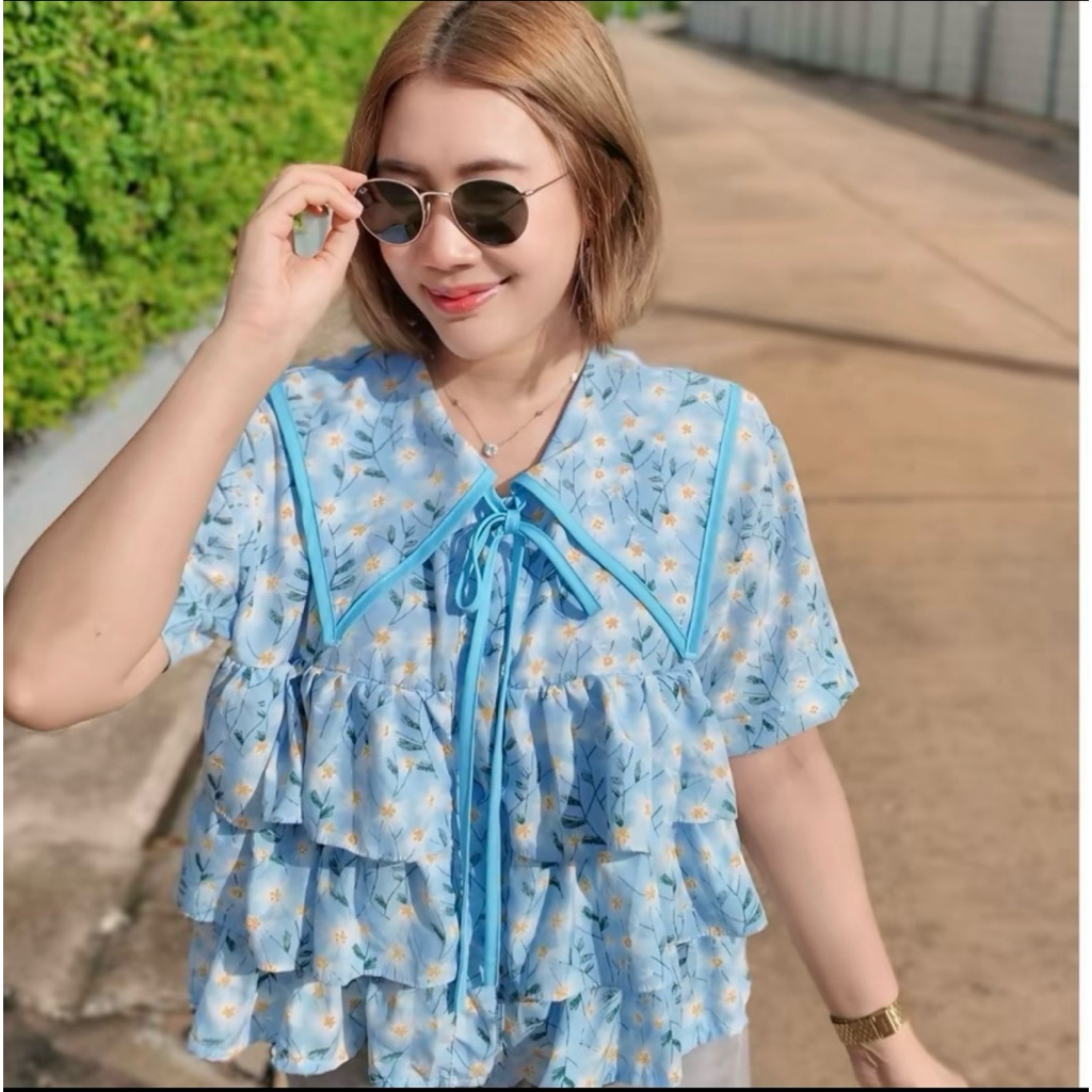 เสื้อขนมชั้นผ้าอิตาลี่(คอปก)ลายดอกปุยนุ่น(ผ้าดีมากกก)ใส่สบายสุดๆ