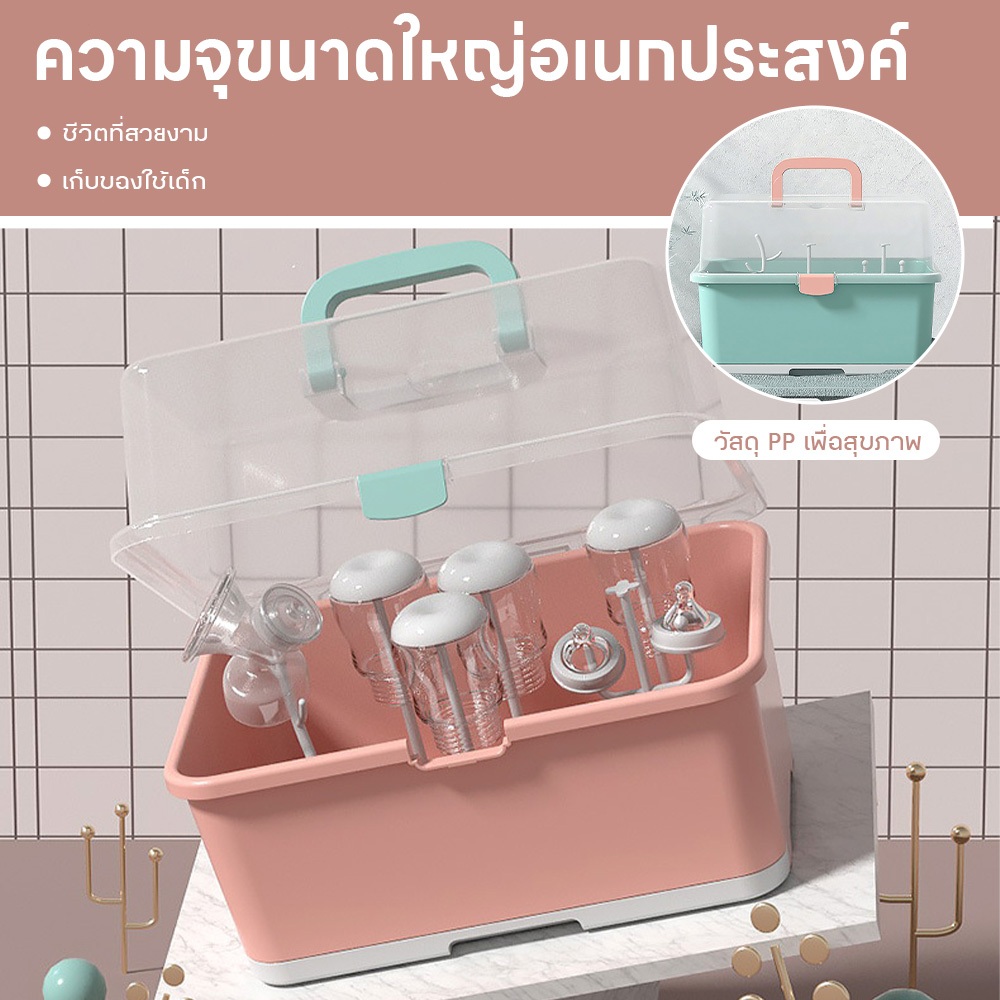 กล่องเก็บแปรงล้างขวดนมเด็ก กล่องเก็บช้อนส้อมเด็กแบบพกพา ชั้นวางท่อระบายน้ำ ที่เก็บฝุ่น