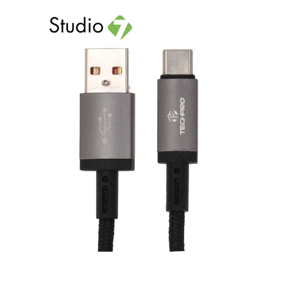 สายชาร์จ TECHPRO USB-A to USB-C Cable 3A Super Fast Charge 1M. Titanlink Black (TP-C07) by Studio7