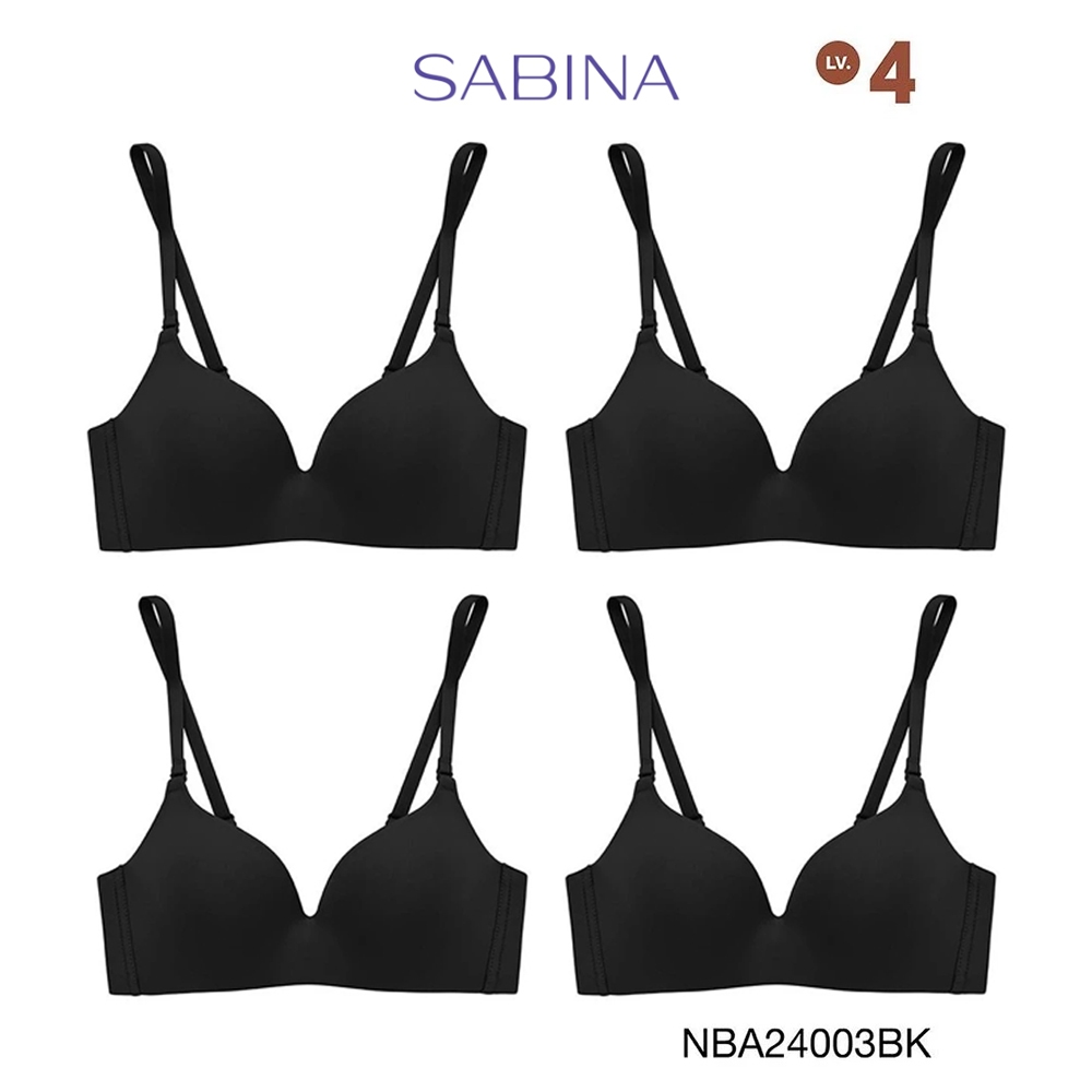 Sabina ซาบีน่า เสื้อชั้นใน (Set 4 ชิ้น) [Online Exclusive] Doomm Doomm Level 4 ไร้โครง รหัส NBA24003BK - สีดำ