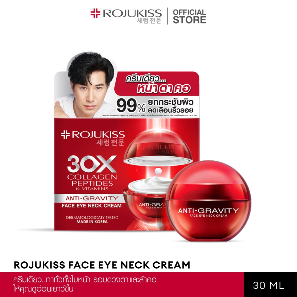 ROJUKISS ANTI-GRAVITY Face Eye Neck Cream 30ml โรจูคิส ครีมยกกระชับ บำรุงผิวหน้า ตา คอ