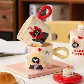 Mug ถ้วยทิวลิป, ถ้วยเซรามิก, กล่องของขวัญถ้วยวันเกิด, ถ้วยอาหารเช้าสไตล์น่ารัก, Cup, Cute Cup, 2025, กล่องของขวัญวันเกิด