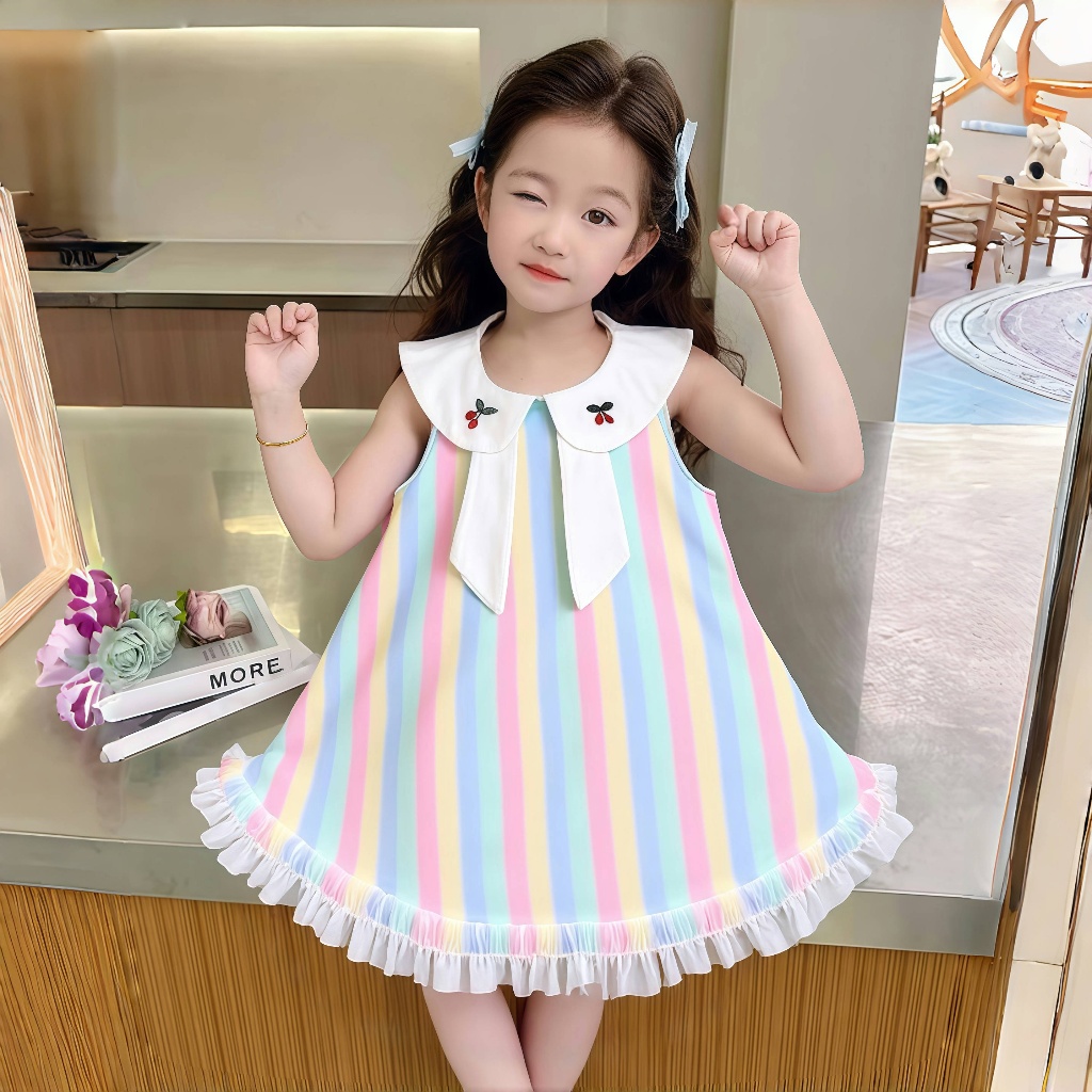 1-12 ปี  ชุดฤดูร้อนหญิงสาว รูปแบบการพิมพ์ กระโปรงพิมพ์ลาย A พิมพ์เสื้อกั๊กแขนกุด เดรสเด็กผู้หญิง เนื้อผ้าเบ สวมใส่สบาย รูปที่ 8