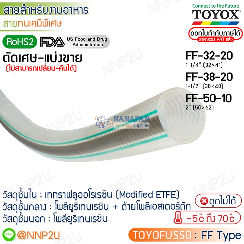 ตัดเศษ-แบ่งขาย TOYOX สายยางทนเคมีพิเศษ TOYOFUSSO รุ่น FF-32-20, FF-38-20, FF-50-10
