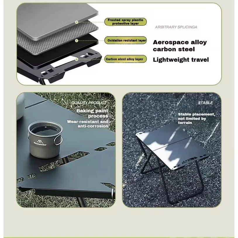 ปลีก/ส่ง โต๊ะแคมป์ปิ้ง  แบบพับได้ น้ำหนักเบา  ทำจากเหล็กคาร์บอนทนทาน ฟังก์ชันหลากหลาย thumbnail 5