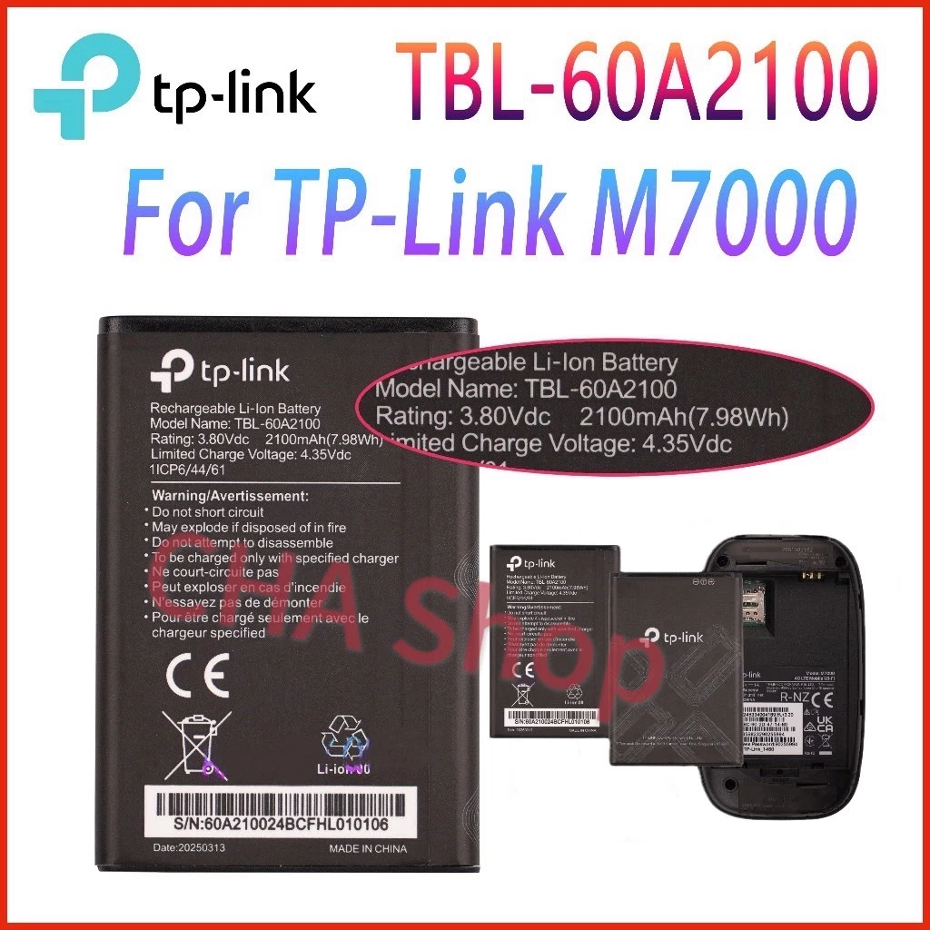 แบตเตอรี่ TP-LINK M7000 4G LTE Mobile Wi-Fi Original battery TBL-60A2100 2100mAh แบต ประกัน 3 เดือน ส่งจากไทย