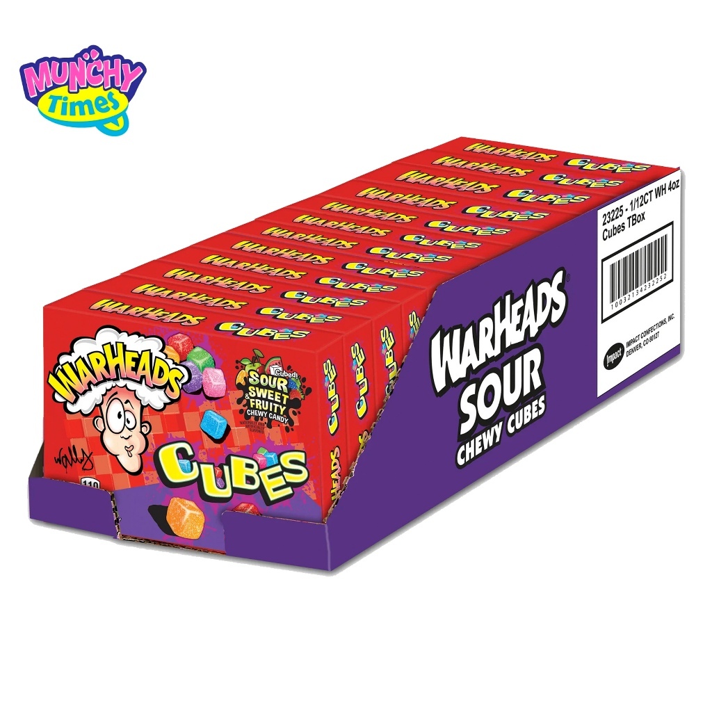 [ยกbox 12 ชิ้น] WARHEADS ลูกอมเคี้ยวหนึบกลิ่นผลไม้รวม (CHEWY CUBES)