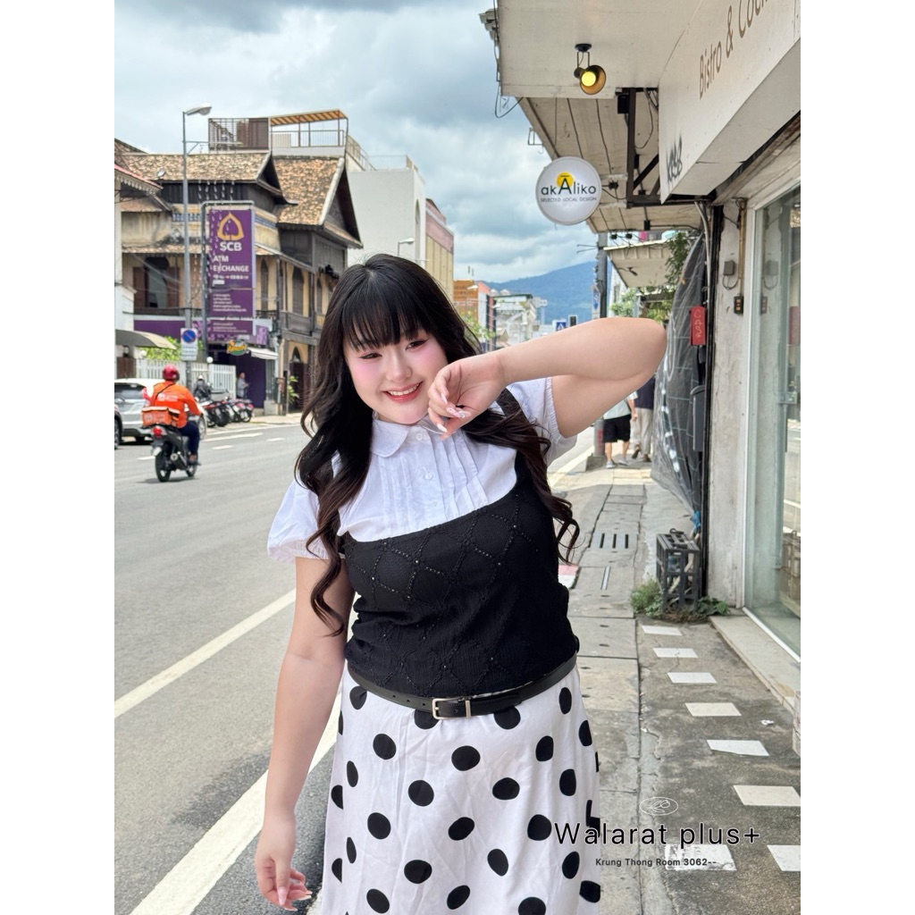 เสื้อเชิ้ตครอป แขนตุ๊กตา อก38-50นิ้ว เสื้อสาวอวบ Walarat plus