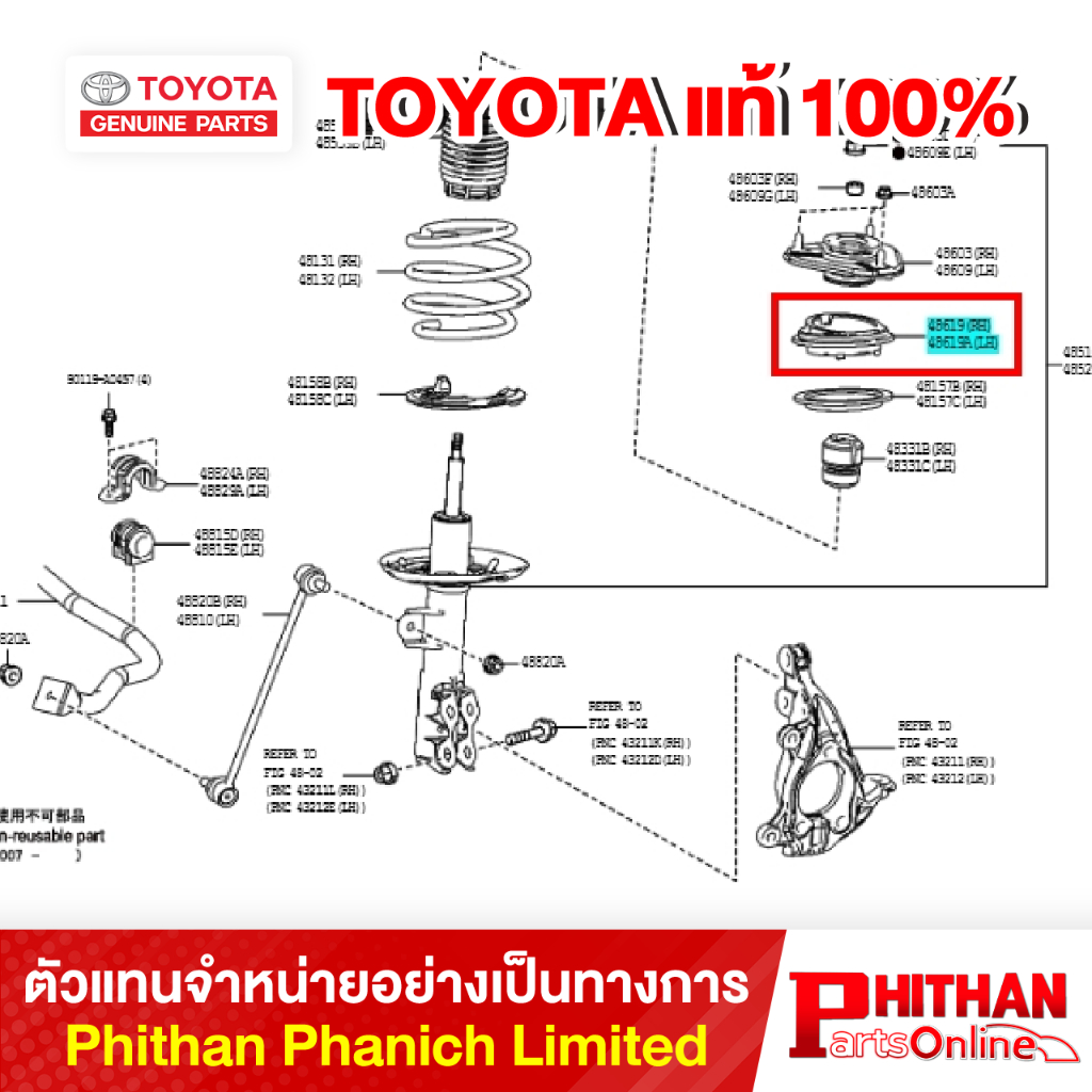 ลูกปืนรองเบ้าโช๊คหน้า โตโยต้า BEARING STRUT MOUNT TOYOTA 48619-02010 48-03 COROLLA