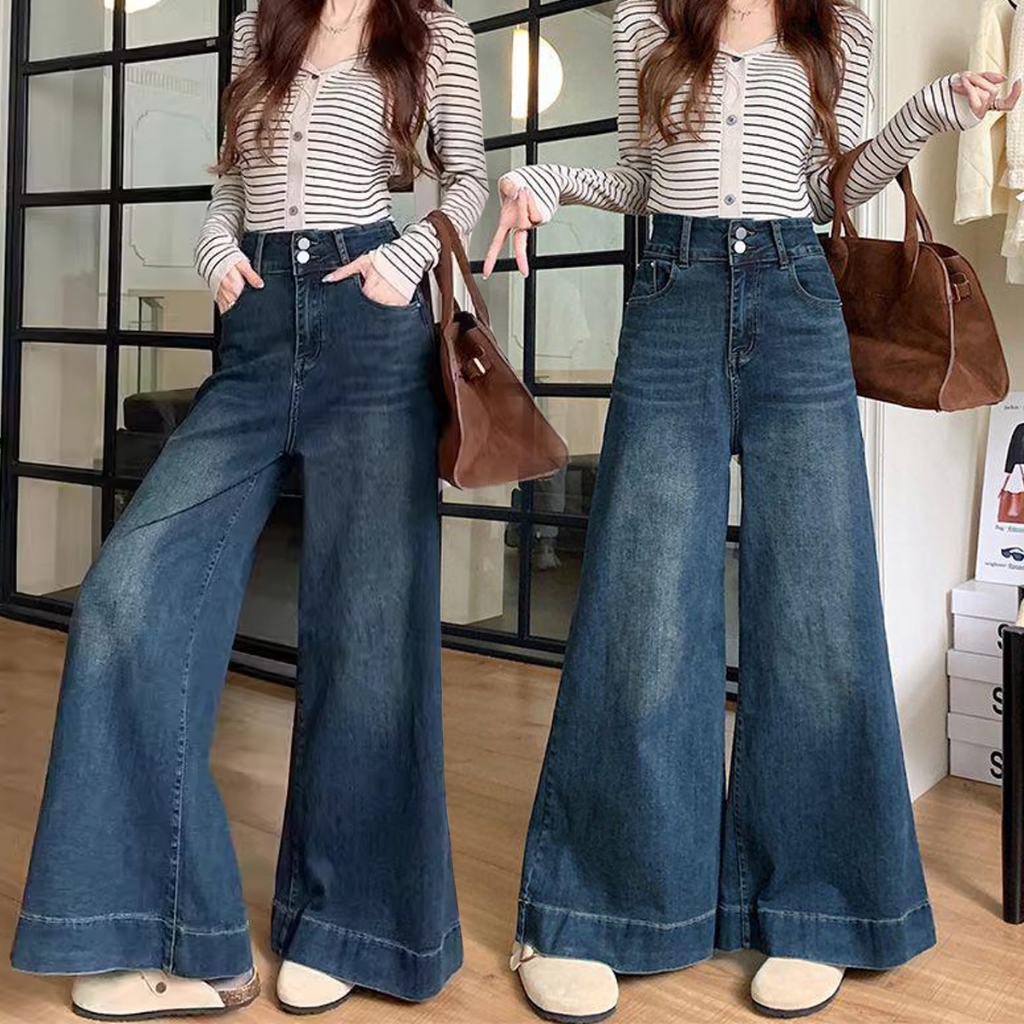 S~5XL jeans กางเกงยีนส์ เอวสูง ทรงหลวม ยีนส์ กางเกงยีน ผู้หญิง แนววินเทจ denim pants ไซส์ใหญ่ กระดุม พลัสไซส์ HOT