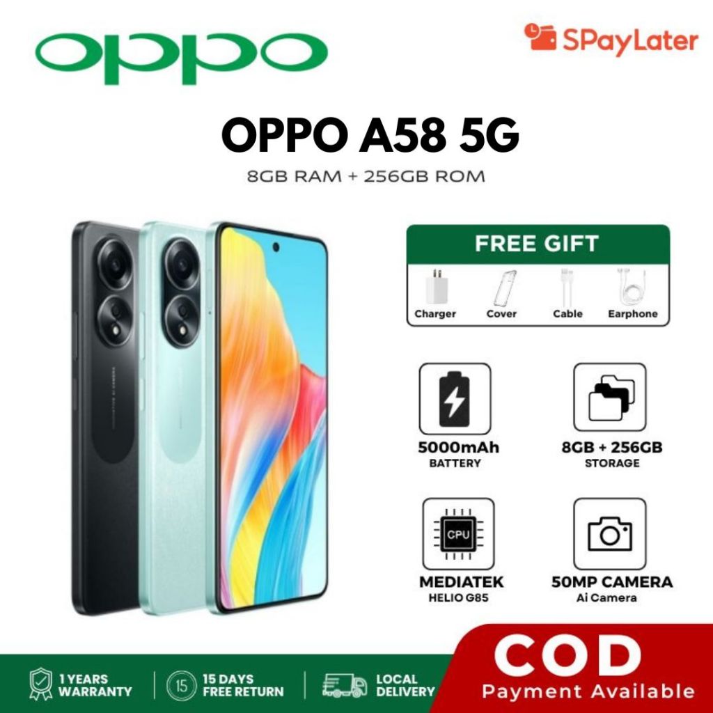 ✨จัดส่งฟรี✨ OPPO A58 (8GB+256GB) สมาร์ทโฟน ดีไซน์บางและเบา โทรศัพท์ชาร์จเร็ว 33W แบตเตอรี่ 5000mAh