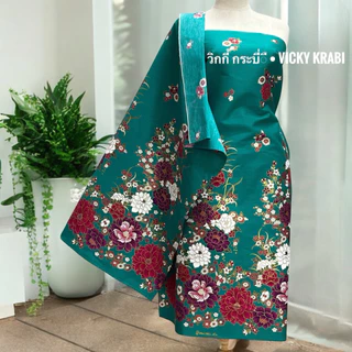 ผ้าปาเต๊ะพิมพ์ทอง ลายดอกกิโมโน ขนาด 2 เมตร | Cotton 100% ผ้านุ่ม พรีเมียม ทิ้งตัวดี