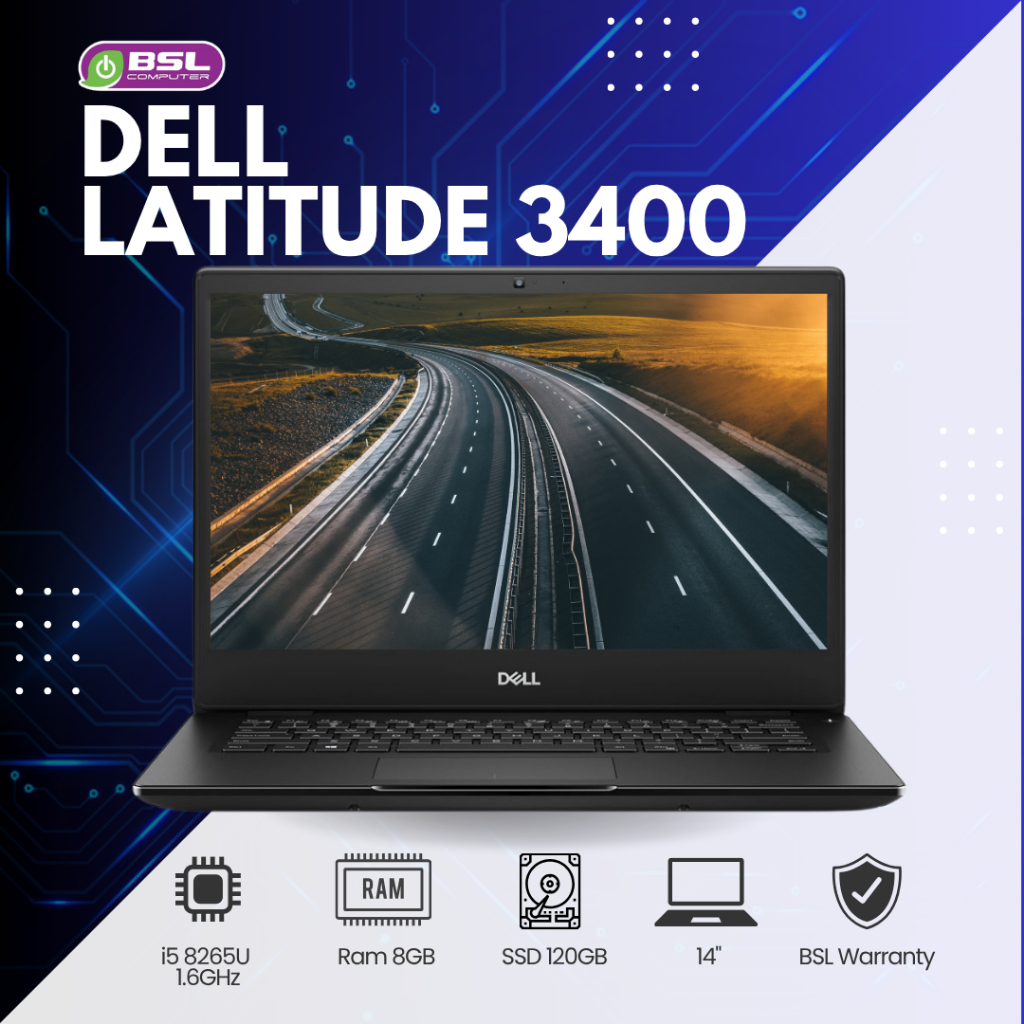 Laptop Dell latitude 3400 จอ 14 นิ้ว i5 gen 8 / 8GB / 120GB โน๊ตบุ๊คมือสอง ลงโปรแกรมพร้อมใช้งาน Used