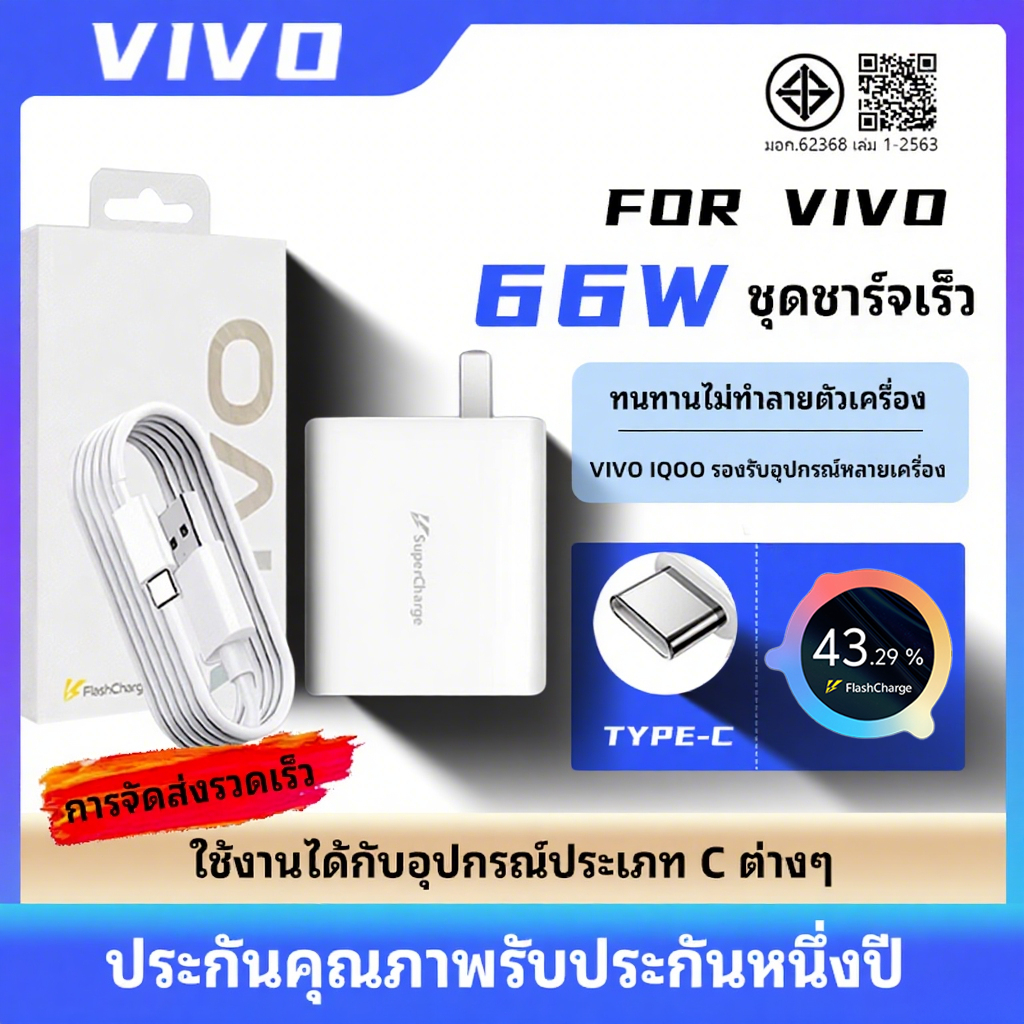 ⚡️พร้อมส่ง | ชุดชาร์จ Vivo 66W FlashCharge (หัว+สาย) คุณภาพสูง รองรับ V29/V27/X90/X80 l ประกันร้าน 1