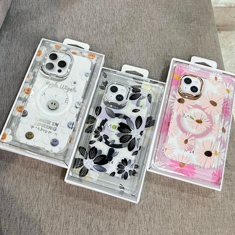 MOOPHE.เคส ดอกไม้ เคส แม่เหล็ก ชาร์ได้ สำหรับ iPhone 11 12 13 14 15 16 PRO MAX Plus 16Pro 16PROMAX 16Plus S25 S24 ultra