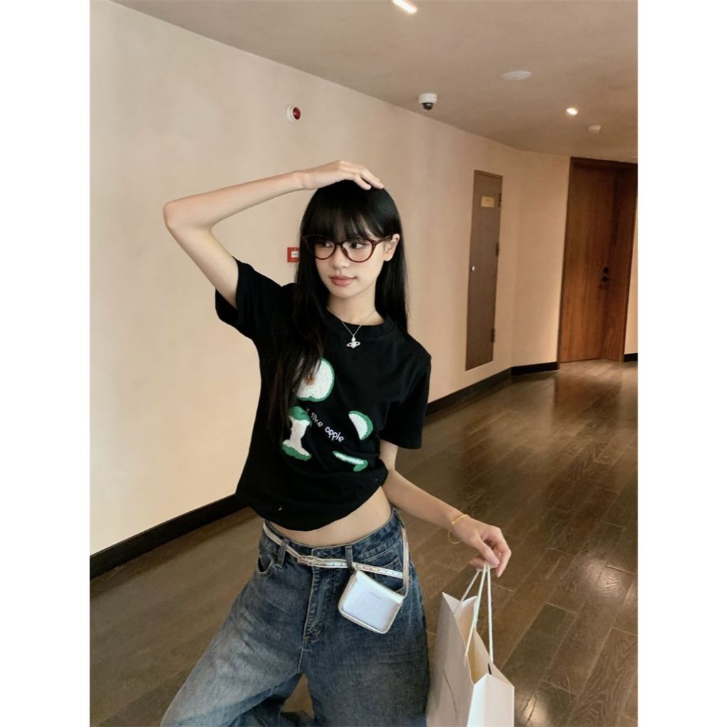 เสื้อยืดผู้หญิง เสื้อยืดคอกลม ใส่ได้ทุกหุ่น ทรงหลวม สีสดๆ ลายผ้าขนหนู #22359 - รูปที่ 7