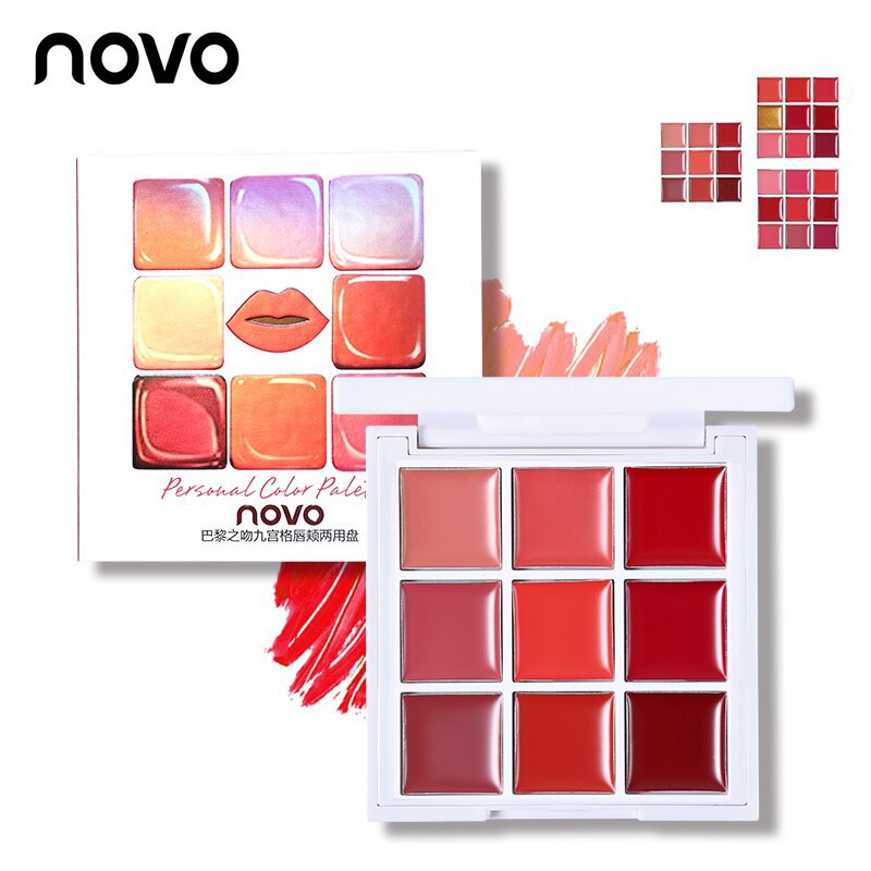 ***ราคาเซล์ ไม่มีกล่อง*** พาเลทลิปและบลัชออน โนโว novo personal color palette silky texture Lipstick 9 Color 9สี 5190