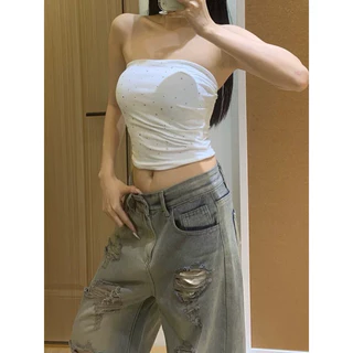 Bentoy(bratop364)เสื้อเกาะอกติดเพชร เพชรใหญ่วิบวับ ฟองน้ำในตัวnobra ผ้านิ่มใส่สบาย