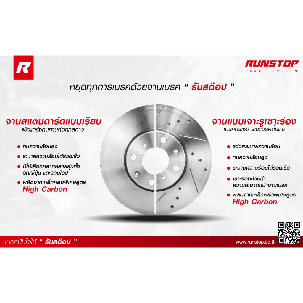 RUNSTOP จานเบรคขนาดเดิมหน้า TOYOTA รุ่น YARIS NO-TOP/ VIOS, YARIS 13,VIOS 14, YARIS ATIV 16 (NCP 150J, NCP 93 TRD 255mm.