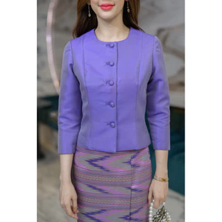 เสื้อไหมแกมฝ้ายไทยเรือนต้น อัดกาว กระดุมหน้า